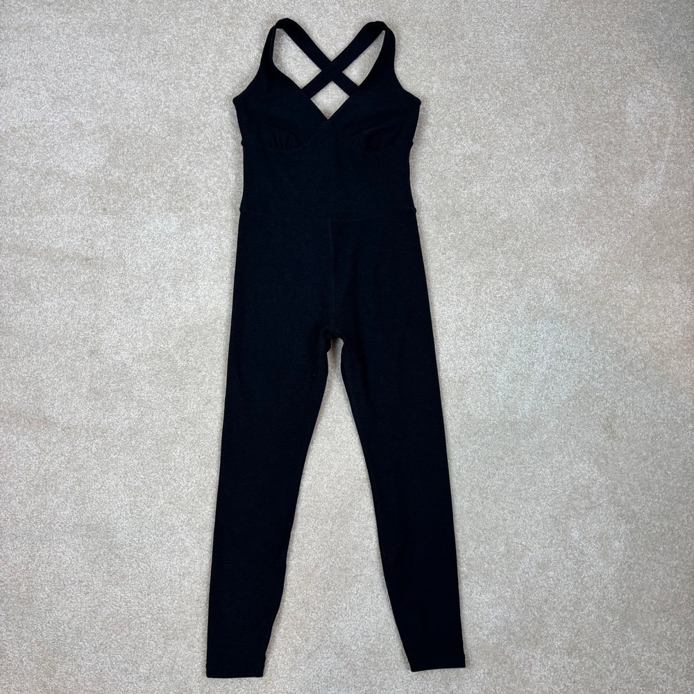 Beyond Yoga Womens Small Black Heathered Crisscross Back Jumpsuit Yoga Bodysuit